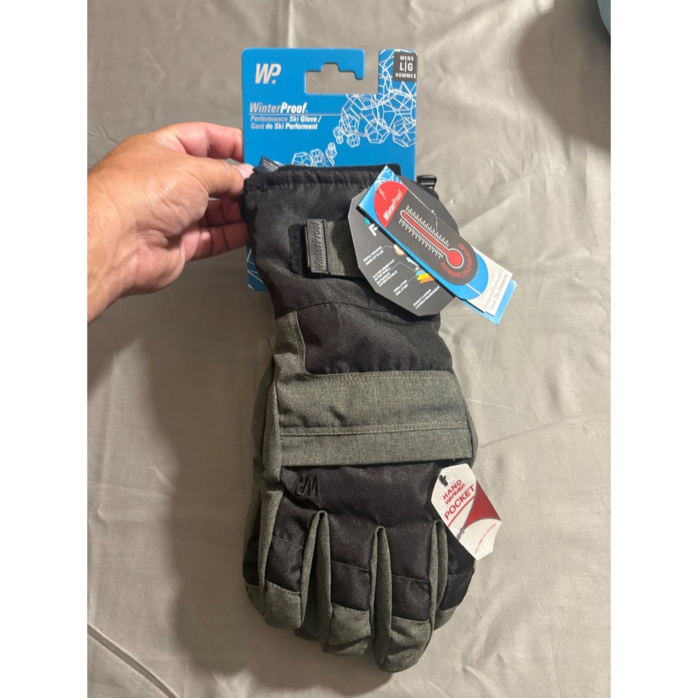 WinterProof‎ Mens Performance Ski Gloves Black Gray Extreme Cold Large NWT